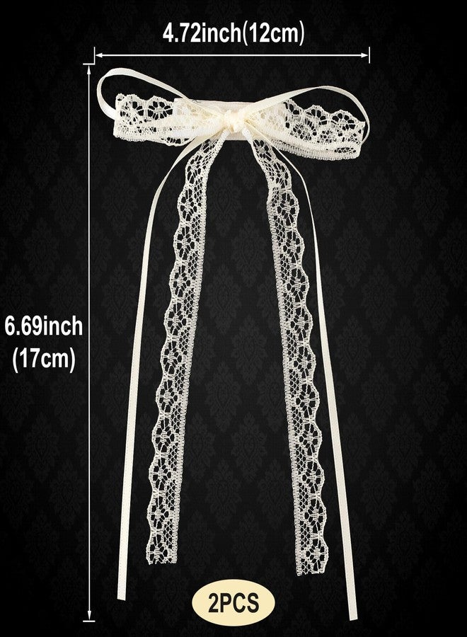 CustomyLife 2Pcs Beige Lace Hair Bow Clips Cute Coquette Snap Barrettes Bowknot Hair Ribbon for Women Valentines Wedding Prom Decorative Accessories - Image 3